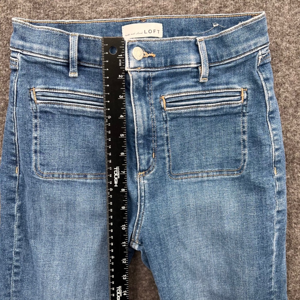 Loft The Kick Crop Jeans Womens 28/6 Medium Wash Blue Patch Pocket High Rise - Picture 12 of 14